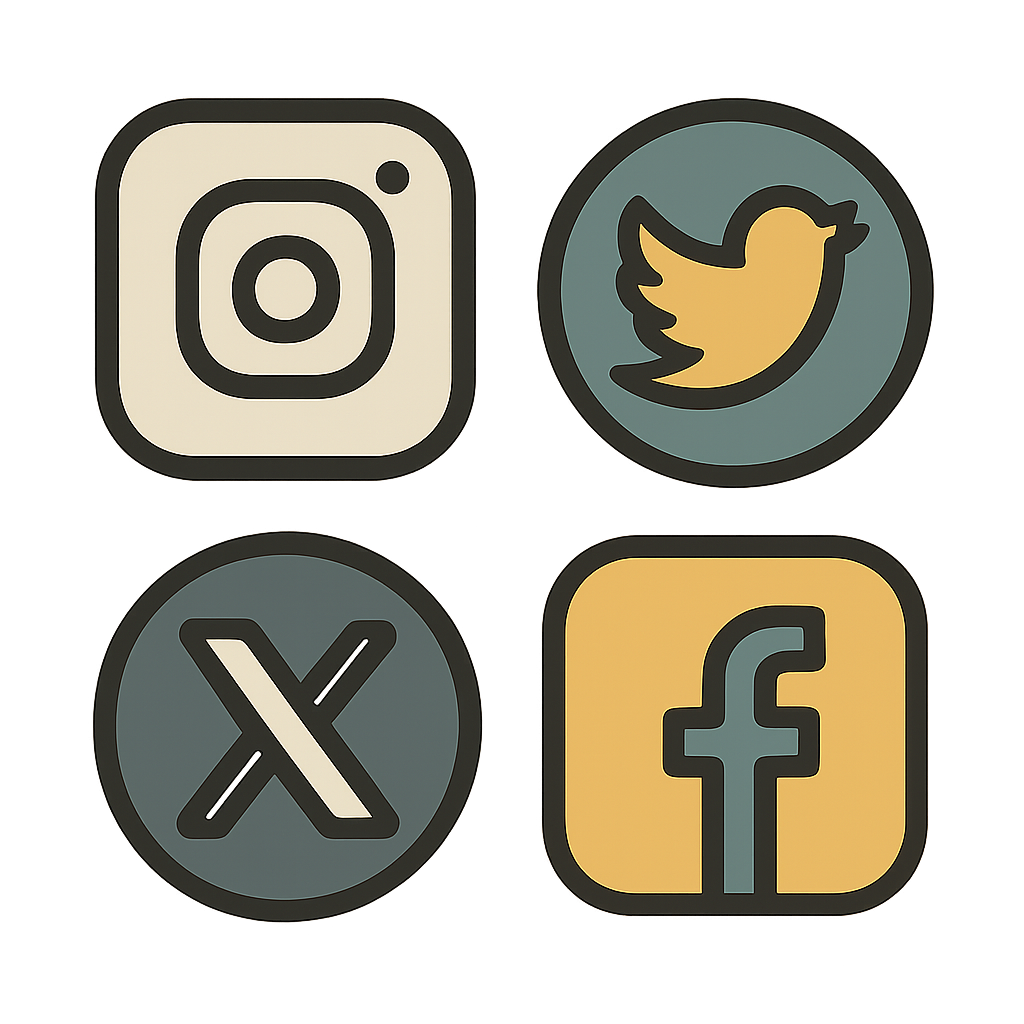 Varying social media icons placed in a square.